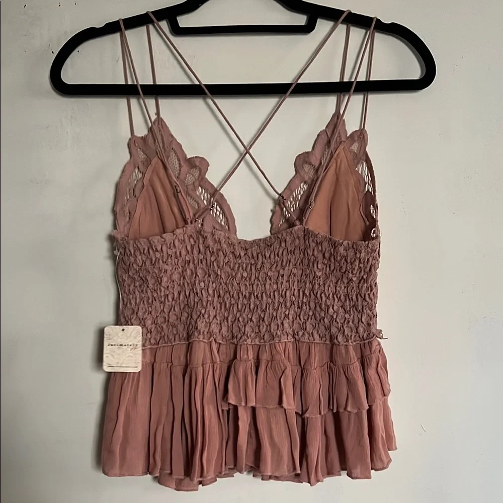 Free People intimates Adele cami. Elegant Lace Trimmed Mauve Top size Large - Picture 6 of 9